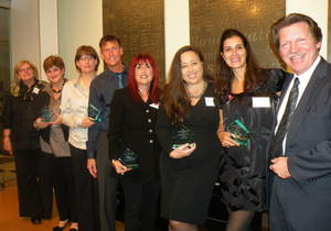 From L-R: Gail Ravgiala (Editor of Design New England Magazine), Deborah Farrand, Karen Dzendolet, Thom Glynn, Beverly Rivkind, Chris Kay, Shirin Tahsili, and Steve Twombley (Publisher of Design New England)