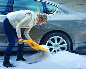 The compact AutoBoss snow shovel from True Temper is ideal for digging out snow if your vehicle gets stuck.