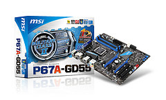 The new MSI P67A-GD55 motherboard features support for NVIDIA SLI technology.