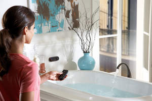 Perfect for busy families, the ioDIGITAL Roman tub from Moen offers precise, personalized temperature and water-height control with the touch of a button.