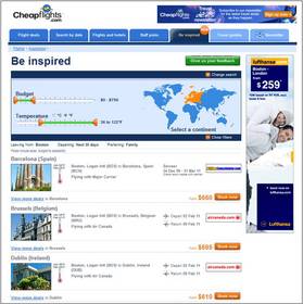 Cheapflights.com's new Inspiration Search feature 