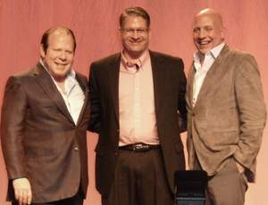 Brian K. Bagan (center), Kodak Director of Business Development, congratulates MMRGlobal (MMRF) Chairman & CEO Robert H. Lorsch (left) and Executive Vice President Richard M. Lagani (right) on winning two awards at Kodak Americas Document Imaging Channel All Star Awards during high level sales meetings in Orlando, FL on February 13, 2011.