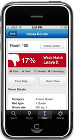 The Room 77 iPhone app will instantly advise travelers whether or not to ¿take it¿ or ¿leave it,¿ eliminating the hassle of walking all the way to the room only to discover the room does not meet expectations. 