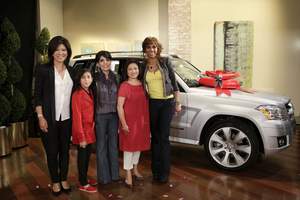 Feb. 25, 2011 -- JAFRA was featured on the national TV show, 'The Talk,' as part of a segment honoring mom entrepreneurs.  'The Talk' co-hosts Julie Chen and Holly Robinson Pete, with JAFRA USA President Connie Tang and mom entrepreneur and new car winner Denise Portillo and her daughter at 'The Talk.'