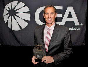 Lance Dean, Co-Founder of 2GIG Technologies, at the Consumer Electronics Association's Mark of Excellence Awards, upon receiving 2011 Security Product of the Year honors.