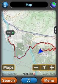 MotionX-GPS for iPhone navigation allows users to follow a track with a single click
