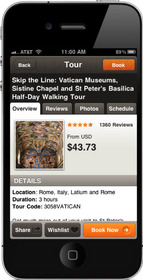 Wishlist on Viator Tours and Activities App for iPhone 
