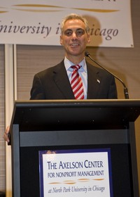 Rahm Emanuel, the newly-elected Mayor of the City of Chicago, appeared at North Park University's Annual Axelson Center Symposium for Nonprofit Professionals and Volunteers on Tuesday, May 17.
