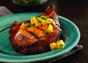 Chili-Rubbed Pork Chops with Grilled Pineapple Salsa