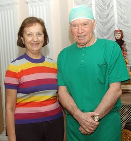 Russian Total Artificial Heart recipient Tatyana post-transplant with her surgeon Prof. Leo Bockeria, Head & Chairman of the Bakoulev Scientific Center for Cardiovascular Surgery in Moscow.