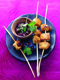 Tandoori Chicken Sticks with Wild Blueberry Fig Sauce