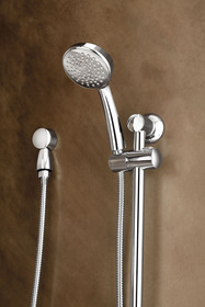 The new single-function hand shower from Moen provides an excellent shower experience with a clean, transitional design to appeal to a wide variety of decorating styles. 