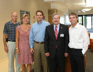 Iowa Governor Terry Branstad and executives from Medline Industries, Inc. met today at the company's headquarters in Mundelein, Ill. to discuss business opportunities in Iowa. Medline's customer service center in Dubuque currently employs 350 people. (Left to right) Medline's Ray Swaback, Patty Long and Ron Barth; Iowa Governor Terry Branstad; Jim Abrams, Medline's Chief Operating Officer.