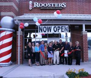 Roosters Men's Grooming Center at Indiana Marketplace holds its official ribbon cutting ceremony attended by Roosters' team and representatives from the local community.