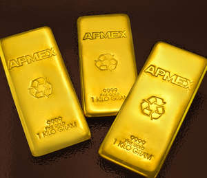 Three Gold kilo bars refined and manufactured for APMEX. Each bar is .9999 fine Gold 