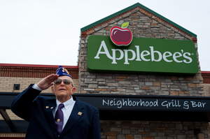A veteran salutes at Applebee's, which will salute the nation's military this Veterans Day (Friday, November 11, 2011) with free Thank You meals.