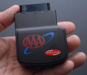 The AAA OnBoard device plugs into car's diagnostic port to assist parents in coaching their teens about safe driving.