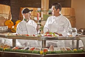 Electronic artist deadmau5 tries his shot as a sushi chef at Okada during his job search at Wynn Las Vegas. Deadmau5 has developed an exclusive partnership for 2012 with XS, Encore Beach Club, and Wynn Las Vegas. Photo credit: Brian Brown Photography.