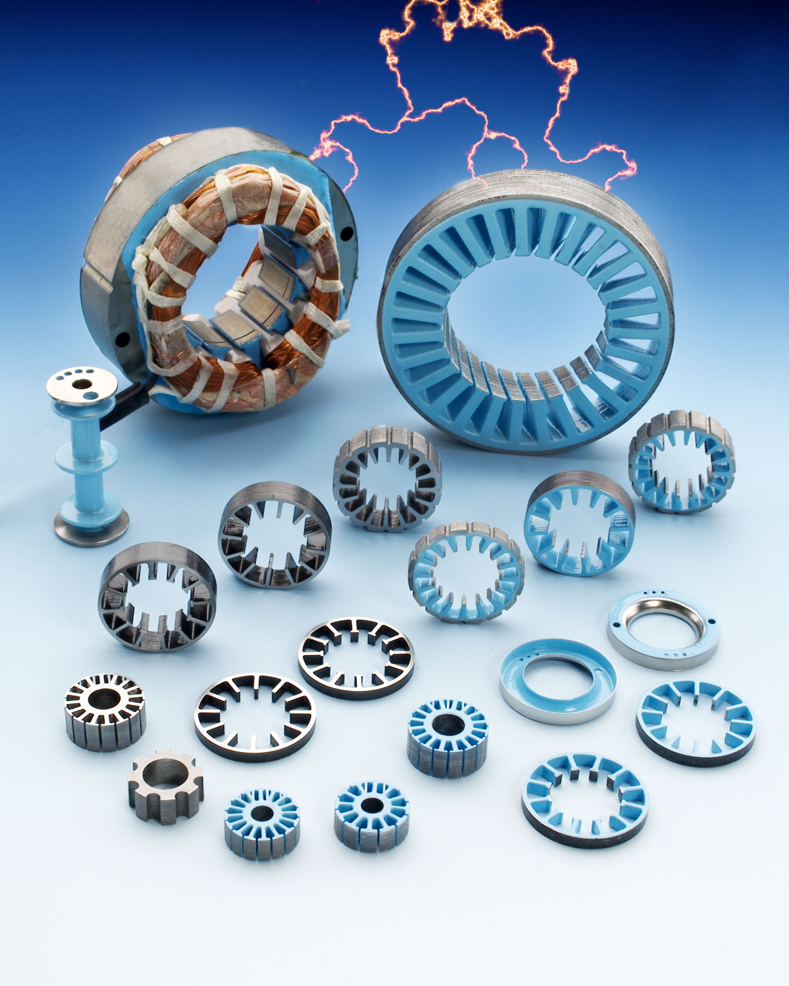 Applied Plastics' Motor Stator Stacking Service Applies Blue Epoxy Coating