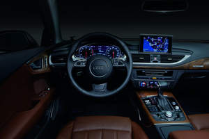 Audi vehicle interior -- digital instrumentation and navigation powered by NVIDIA.