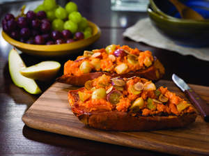 Fresh Grapes-Pear-Almond Stuffed Sweet Potatoes