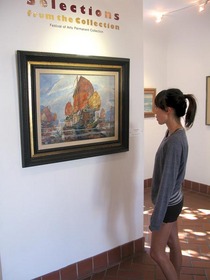 Visitor in front of Arthur Beaumonts 'Chinese Junk'