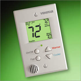Venstar's new GuestStat thermostat, which can substantially lower energy costs by heating or cooling hotel rooms only when they are occupied. 