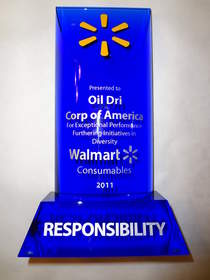 Oil-Dri Corporation of America is honored to receive the Walmart Responsibility Award for its sustainability efforts.