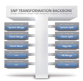 Through its architecture, SNP Transformation Backbone (SNP T-Bone) standardized software can control, monitor and be implemented on virtually any ERP transformation project  decreasing time and  costs substantially.