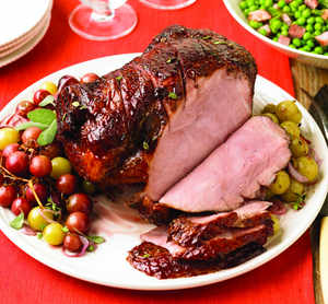 Thyme-Basted Ham with Roasted Grapes