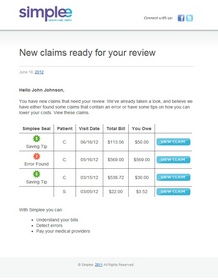 Simplee's new service flags error and saving tips on medical bills. 