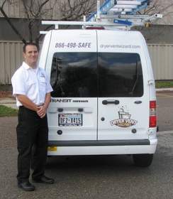 Dryer Vent Wizard Franchisee, Charles Espinosa, is pictured with his truck that services Dallas, Fort Worth and surrounding Texas communities.