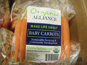 Organic Alliance branded retail package of its organic baby carrots.