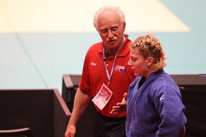U.S. Olympic gold medalist Kayla Harrison with her inspiration, judo coach Jimmy Pedro Sr. Photo courtesy of KaylaHarrison.com.