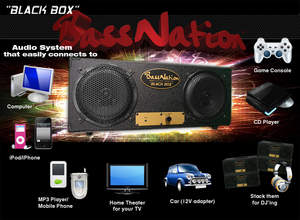 The retro designed handmade BlackBox connects to your A/V Products (TV, iPod, Laptop, etc).
