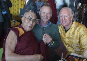 Dalai Lama, Sting and Bobby Sager at benefit event