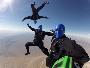 Blue Man Group skydives into their new home at Monte Carlo Resort and Casino. (photo credit: Jeff Provenzano)