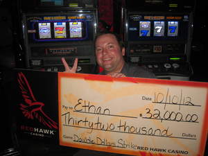 Ethan, from Shingle Springs, Calif., celebrates his jackpot win at Red Hawk Casino.