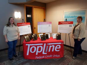 TopLine employees win three out of four honors from the Minnesota Credit Union Network for outstanding community service. Pictured: Amy Klein and Nancy Seitz.