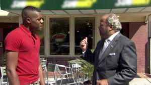 Bo Dietl speaks with a former Subway employee about how they slice their meats.