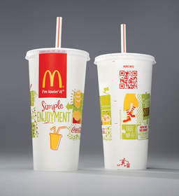McDonald's launches new global packaging designs with QR codes.