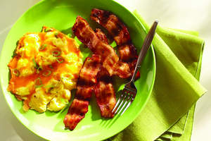 Spicy Candied Bacon with eggs