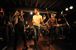 Hillary Scott, Charles Kelly and Dave Haywood perform during Lady Antebellum's ''Golden'' Release Show Presented By Citi At The McKittrick Hotel, Home of Sleep No More on May 7, 2013 in New York City.  (Photo by Kevin Mazur/WireImage)