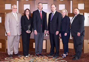 Pictured from left to right are Saia LTL Freight Regional Safety Manager Tom Gillen and Total Quality Manager Cindy Emmons, ACC President and CEO Calvin Dooley, ACC Board Committee Chair for Responsible Care Sven Royall, and Saia LTL Freight Director of Safety & Claims Prevention Karla Staver and Regional Safety & Claims Prevention Manager Chris Wright.