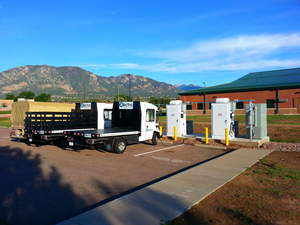Electricity powered vehicles at Fort Carson, Colo., can serve as storage devices for the base microgrid.