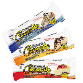 Gourmet Cheesecake Protein Bars come in three flavors: Chocolate Chip Cookie Dough, Chocolate Peanut Butter and Strawberry Supreme.