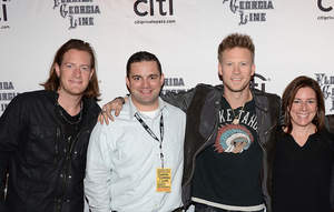 Tyler Hubbard, Brian Kelley of CMA Award Winning Duo Florida Georgia Line with Citi's Jennifer Breithaupt and Chris Spina Participates In Q&A At Hill Country Barbecue Market Moderated By Billboard's Ray Waddell Exclusively For Citi Cardmembers on November 13, 2013 in New York City. (Photo by Theo Wargo/Getty Images for Citi)