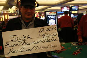Javier, from Elk Grove, Calif., won $4,000 playing Bonus Spin Pai Gow at Red Hawk Casino.