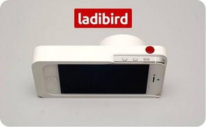 The ladibird, seen here, is a camera that turns an iPhone 5 into a DSLR-quality camera.  The first portrait iPhone camera, the ladibird takes all of the essential optics and electronics of a professional DSLR camera and merges them into an iPhone phone casing.