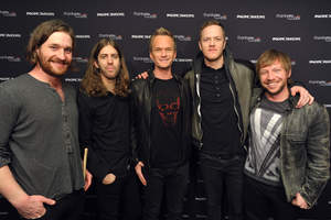 From left, Daniel Platzman, Wayne Sermon, Neil Patrick Harris, Dan Reynolds and Ben McKee at Citi Presents an Exclusive Performance by Imagine Dragons for Citi ThankYou Cardmembers, benefiting the Grammy Foundation, on Thursday, Jan. 23, 2014 at the Wiltern Theatre in Los Angeles. (Photo by John Shearer/Invision)